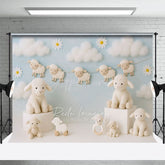 Aperturee - Aperturee Daisy Cloudy Floral Sheep Sweet Cake Smash Backdrop